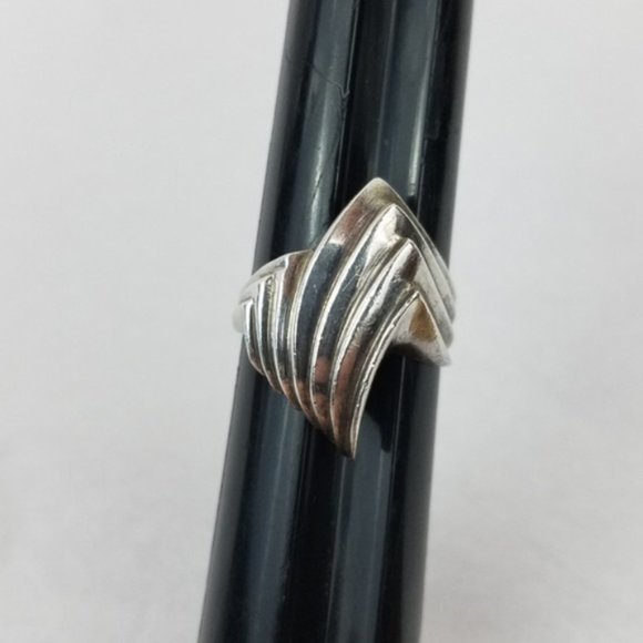 Vintage Modernist Fancy Sterling SILVER Dome Ring - Picture 1 of 8